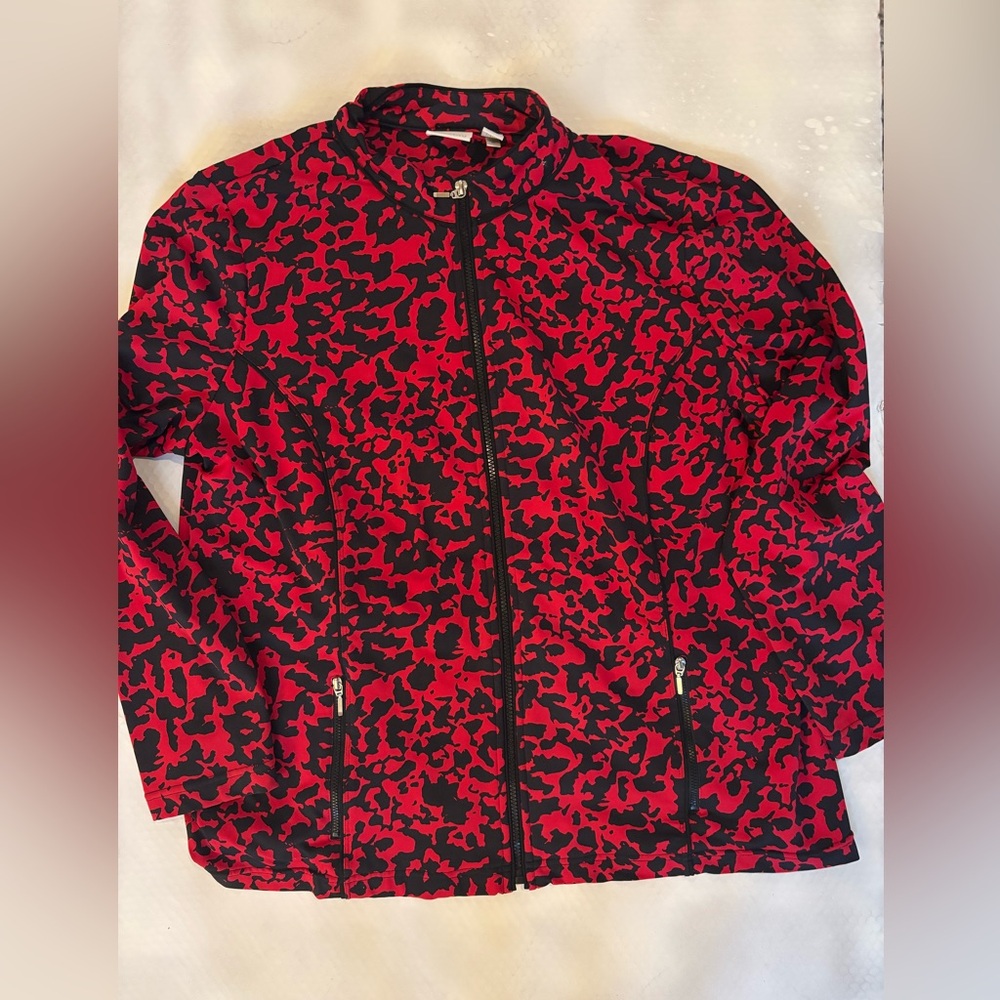 Chico's Red and Black Patterned Jacket
